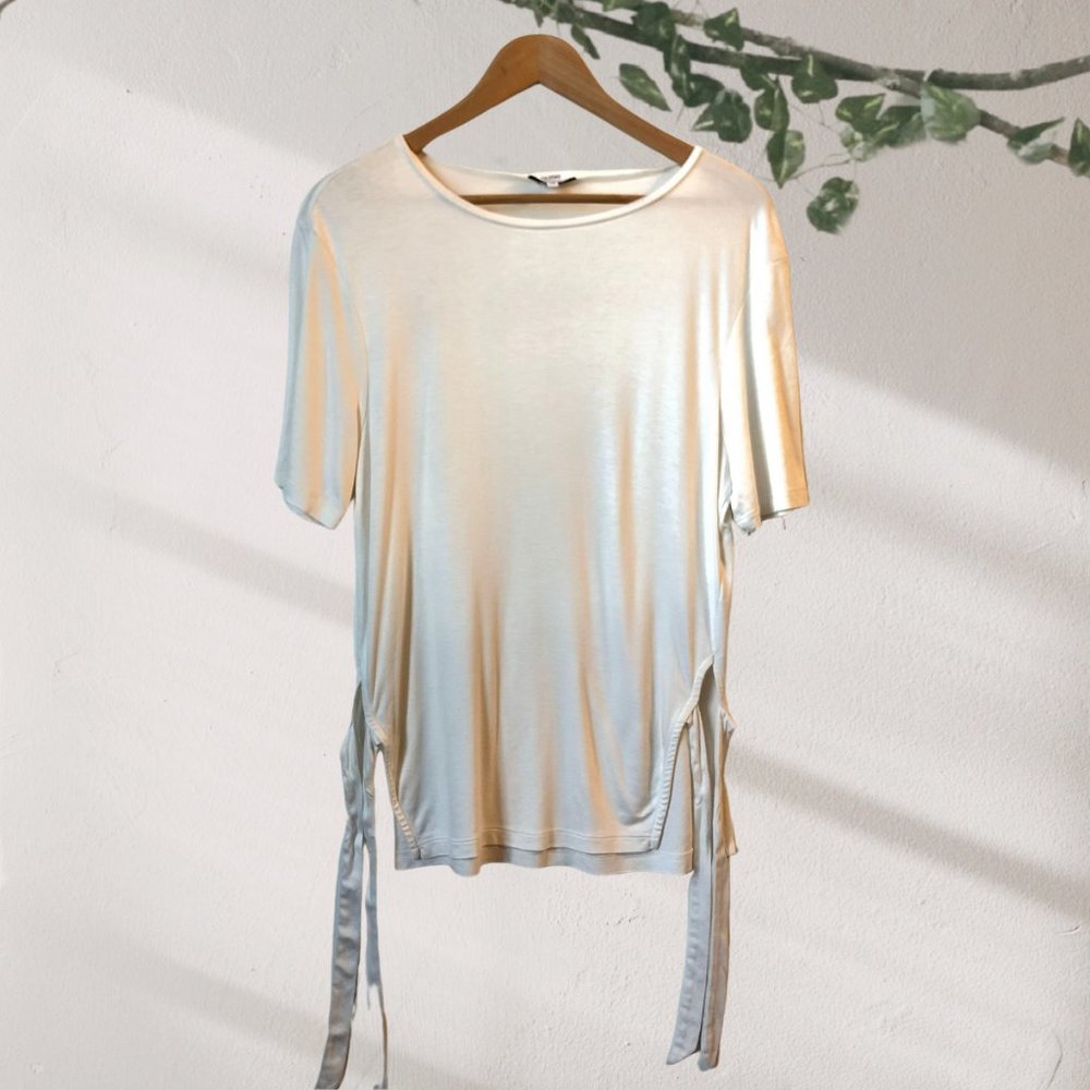 Reiss Relaxed Fit T-Shirt Side Slit with Ties White Top, XSmall